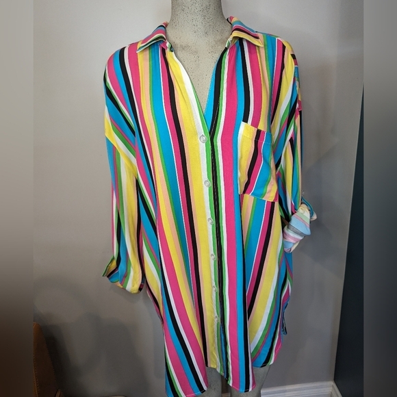 ANNE COLE Button- Down Shirt swim Cover-Up Size 18/20 new with tags - Picture 9 of 15